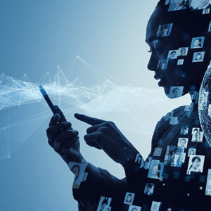 a woman accesses information online