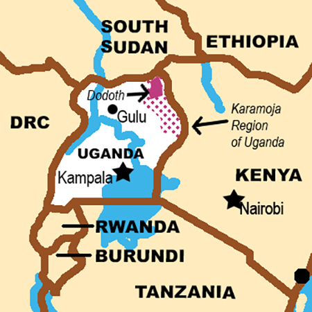 map showing the location of the Dodoth in northeast Uganda