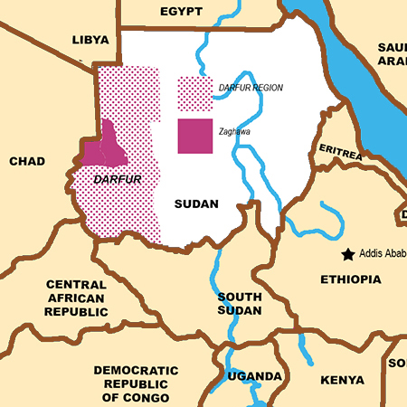 Map showing concentration of Zaghawa in Darfur region of western Sudan